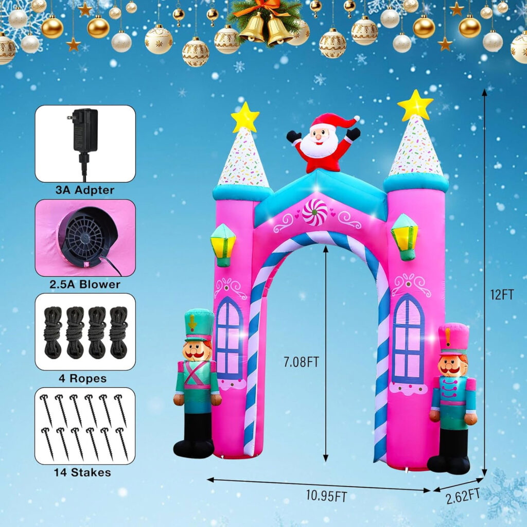 3.6m Pink Candy Castle Christmas Archway Santa & Nutcrackers – Airfigs ...