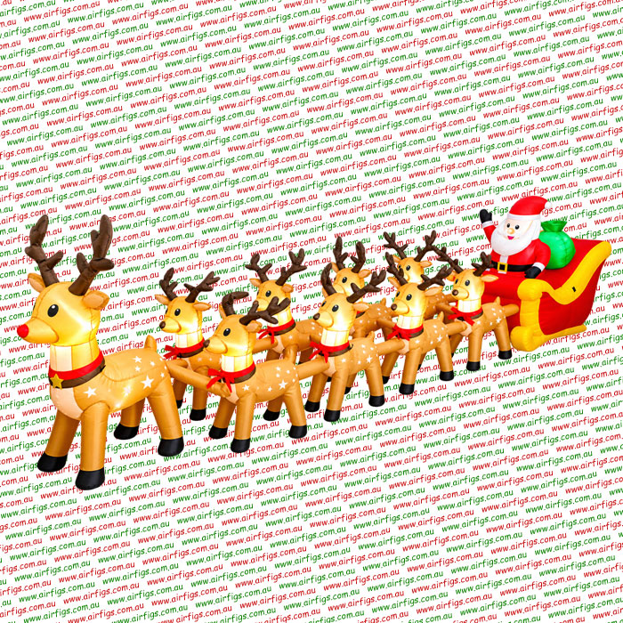 Rudolph plus all 8 Reindeers Sleigh Christmas Inflatable