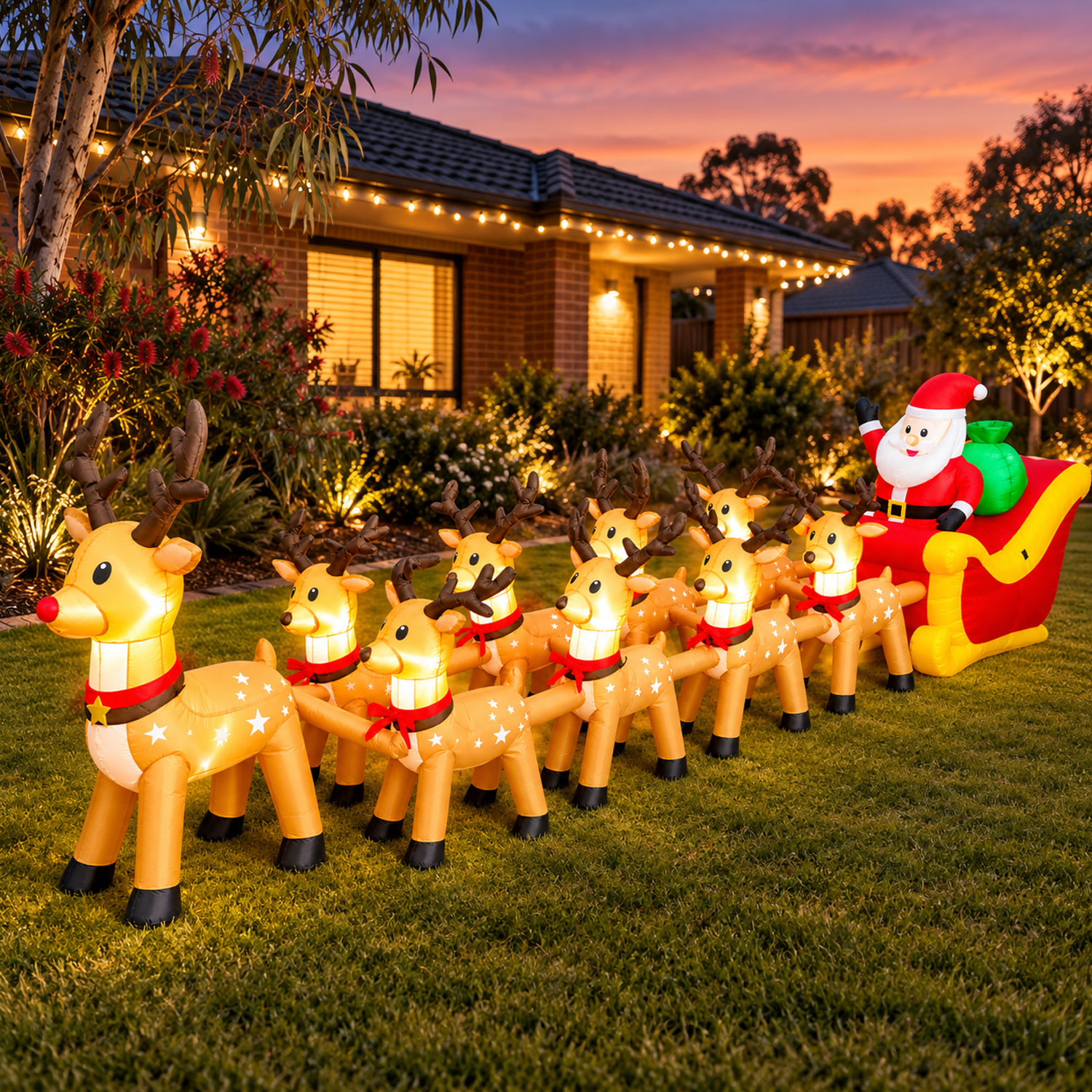 Rudolph plus all 8 Reindeers Sleigh Christmas Inflatable - Image 5
