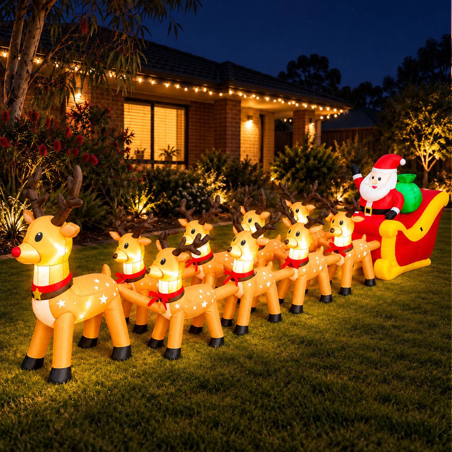Rudolph plus all 8 Reindeers Sleigh Christmas Inflatable - Image 6