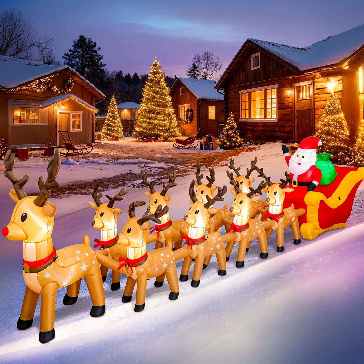 Rudolph plus all 8 Reindeers Sleigh Christmas Inflatable - Image 7