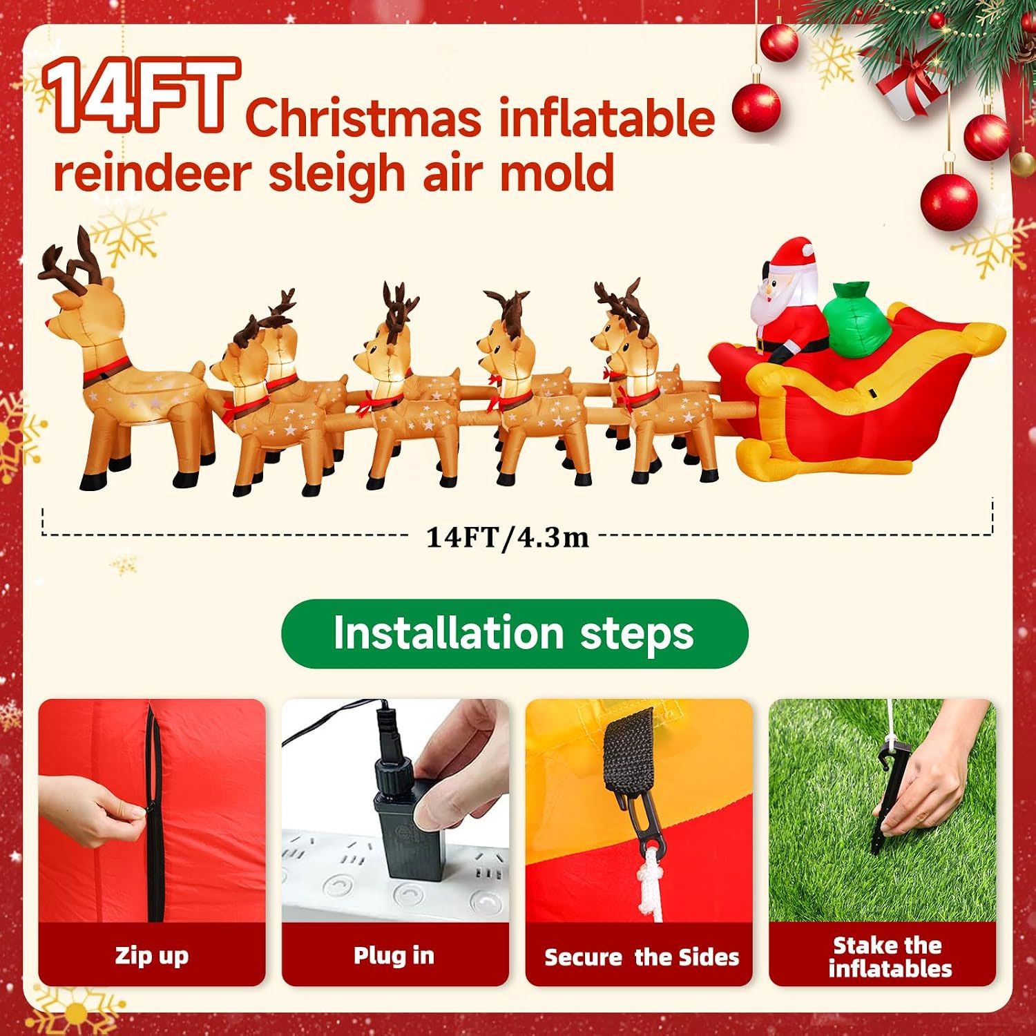 Rudolph plus all 8 Reindeers Sleigh Christmas Inflatable - Image 8